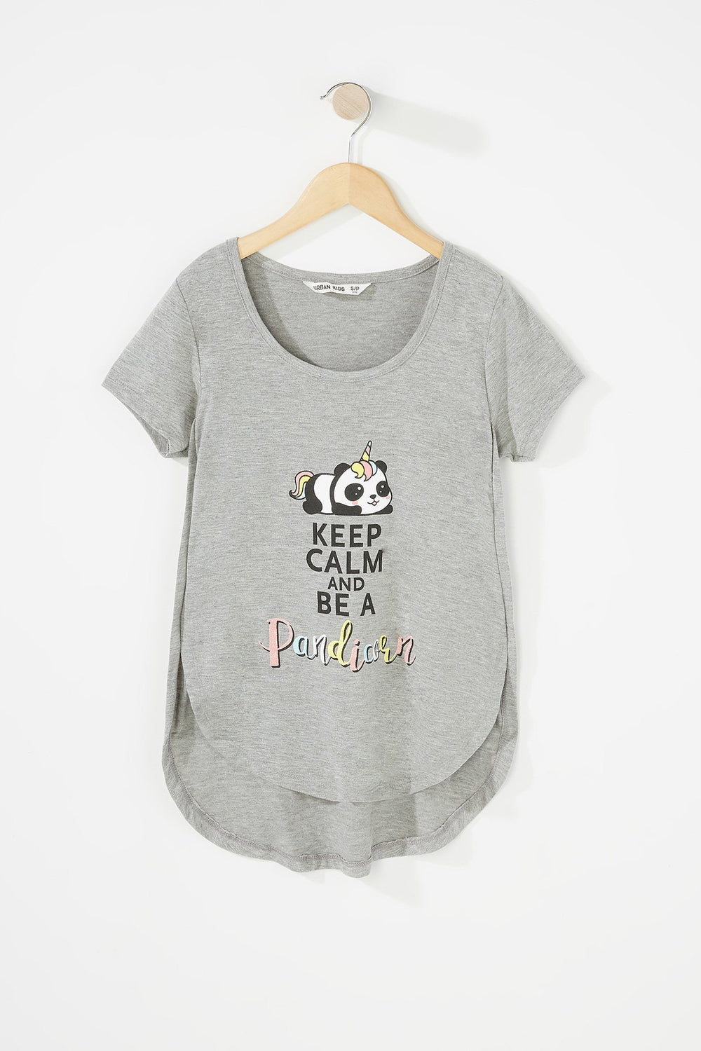 Kids Girls Keep Calm Panda Unicorn High-Low T-Shirt Heather Grey