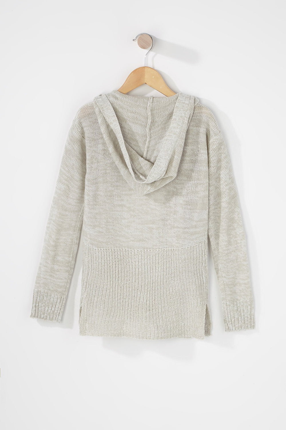 Kids Girls Knit Open-Front Hooded Cardigan Heather Grey