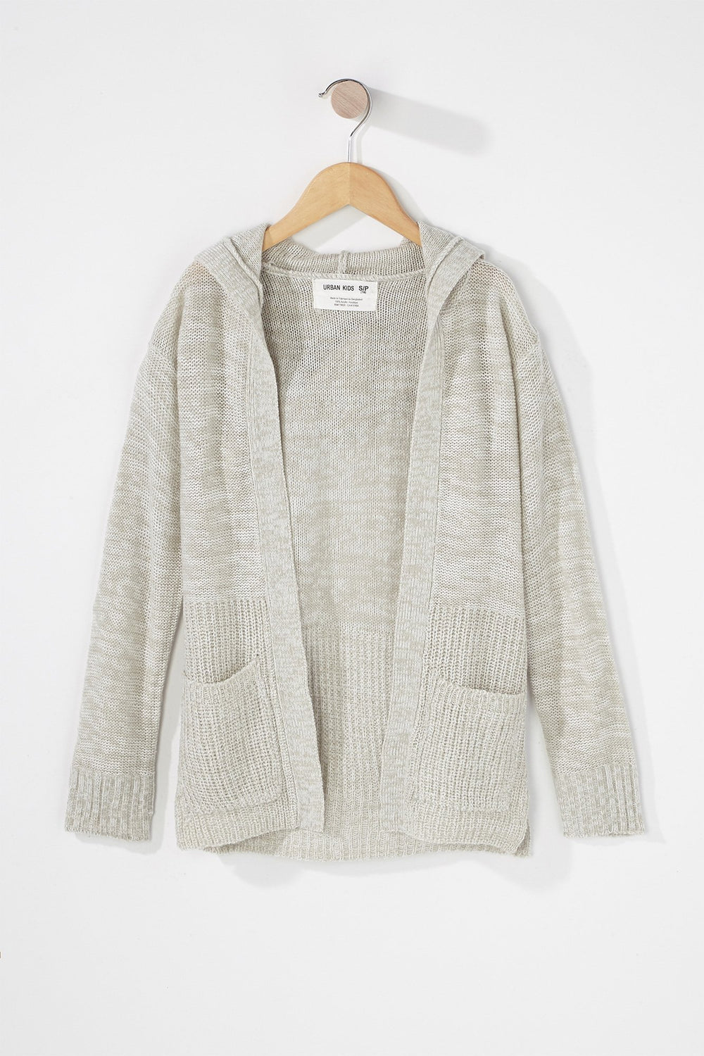 Kids Girls Knit Open-Front Hooded Cardigan Heather Grey