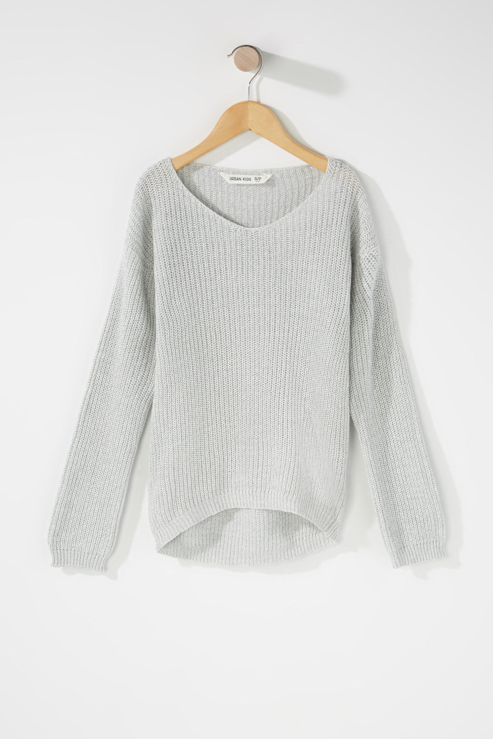 Kids Girls Knit V-Neck Popover Sweater Heather Grey
