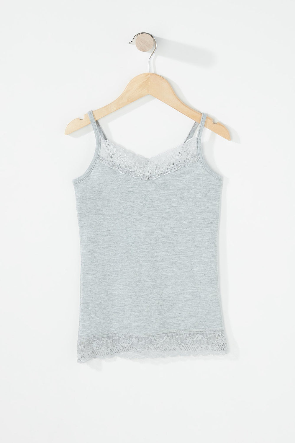 Kids Girls Lace Ribbed Camisole Heather Grey