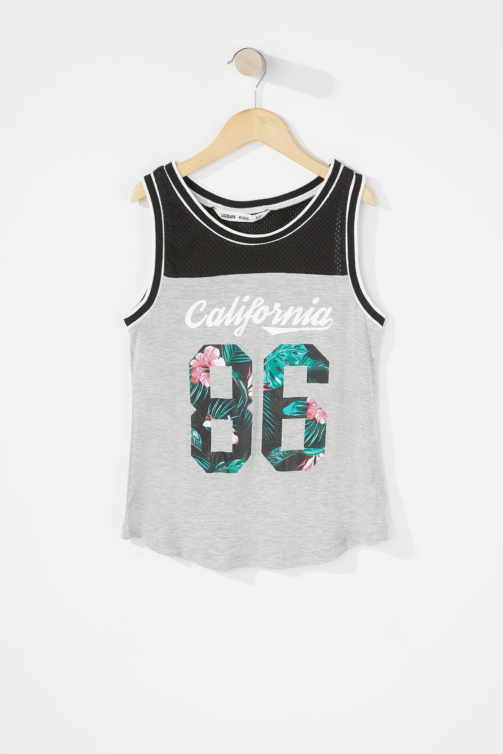 Kids Girls Perforated Graphic Mesh Basketball Tank Heather Grey