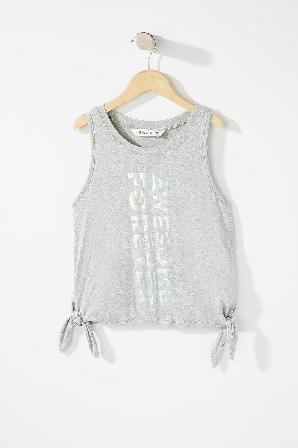 Kids Girls Self-Tie Graphic Tank Heather Grey