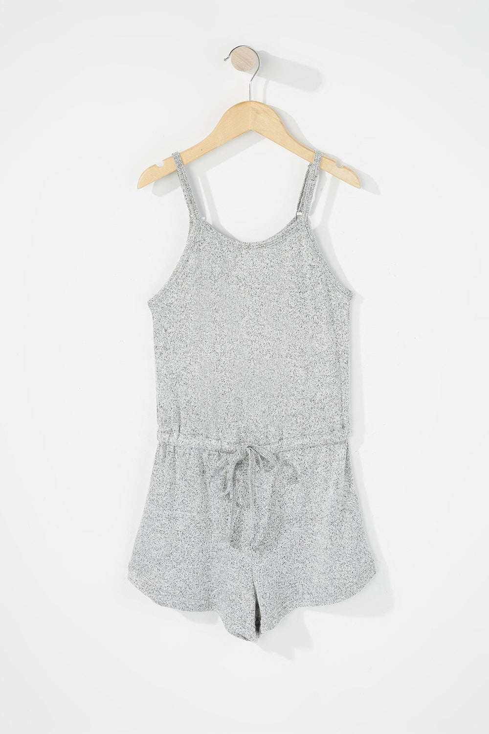 Kids Girls Sleeveless Hacci Self-Tie Romper Heather Grey
