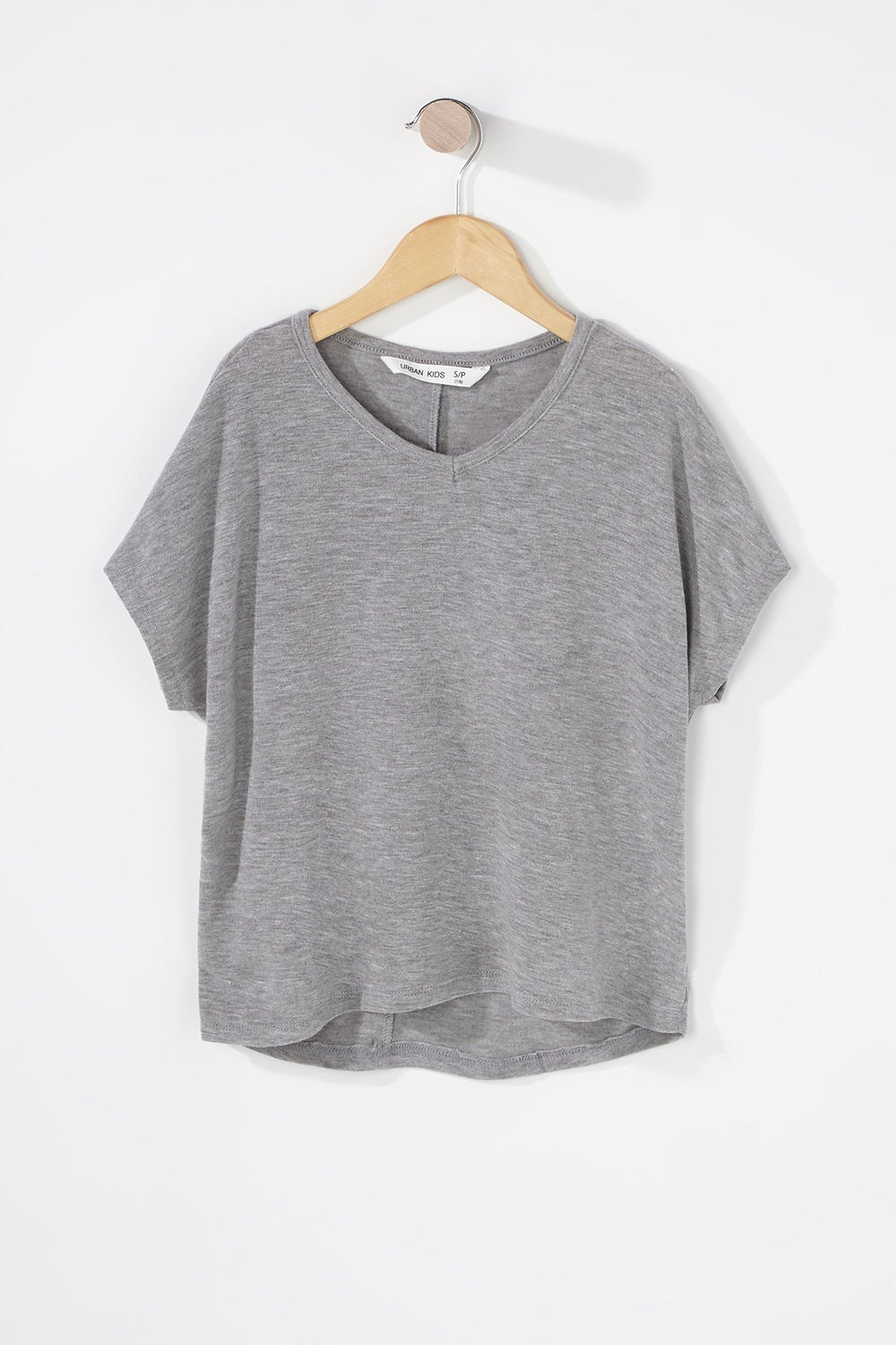 Kids Girls V-Neck Dolman Basic T-Shirt Heather Grey