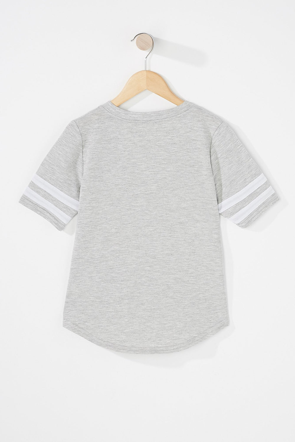 Kids Girls V-Neck Varsity Striped Graphic T-Shirt Heather Grey