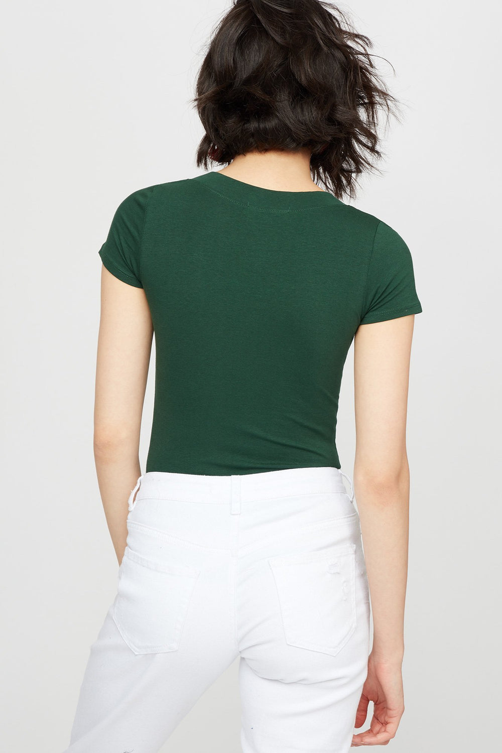 Women Basic V-Neck T-Shirt Hunter Green