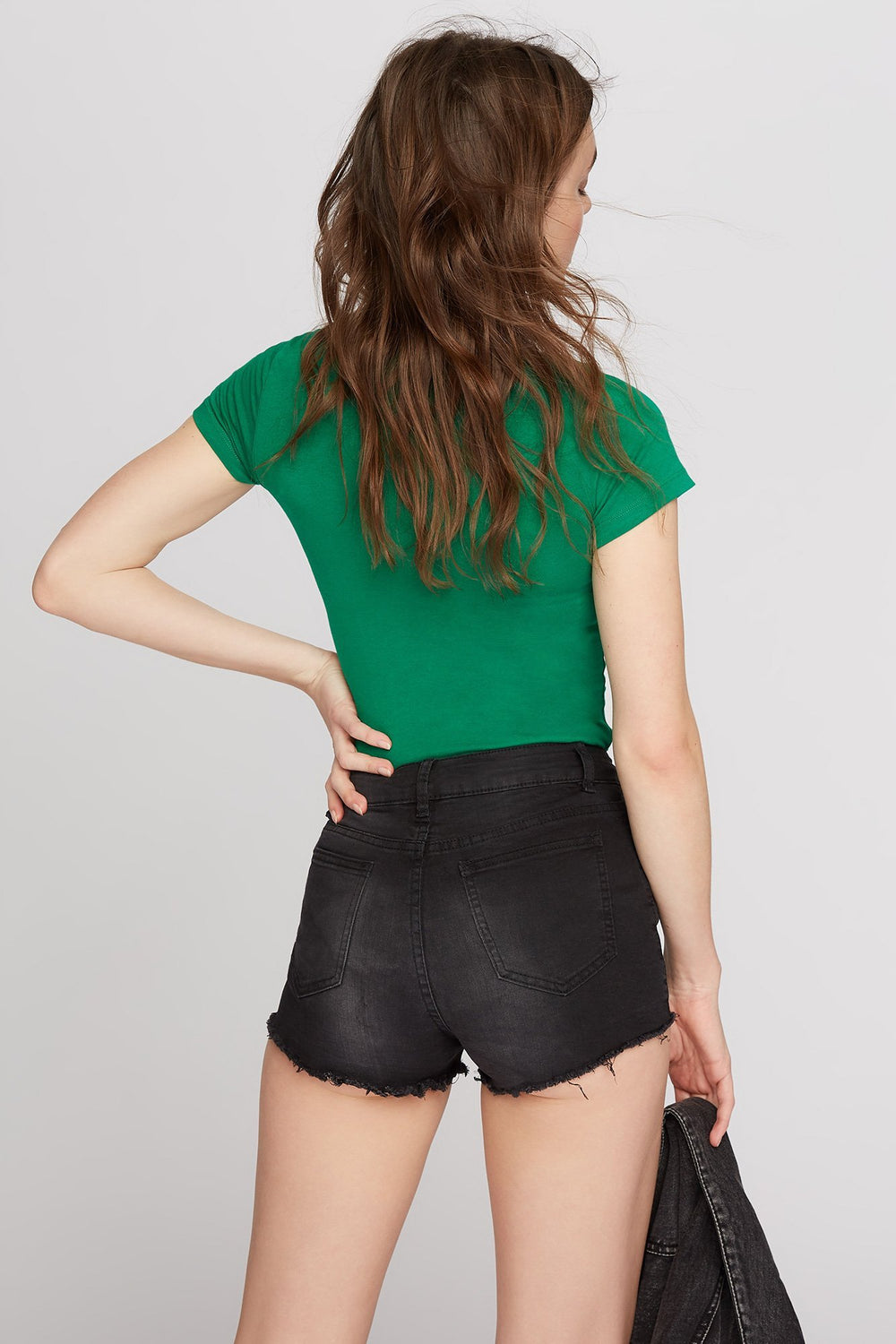 Women Basic V-Neck T-Shirt Hunter Green