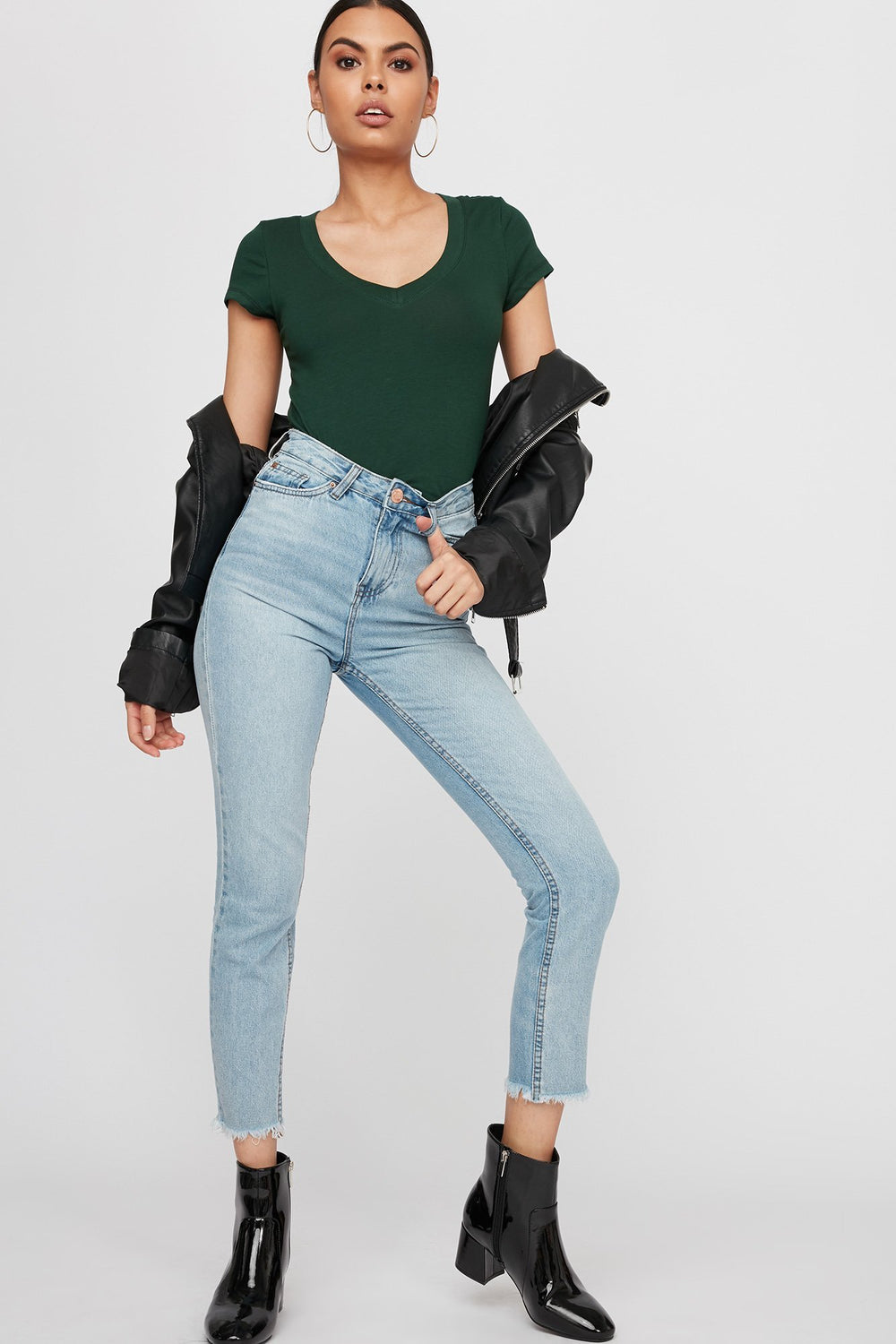 Women Basic V-Neck T-Shirt Hunter Green