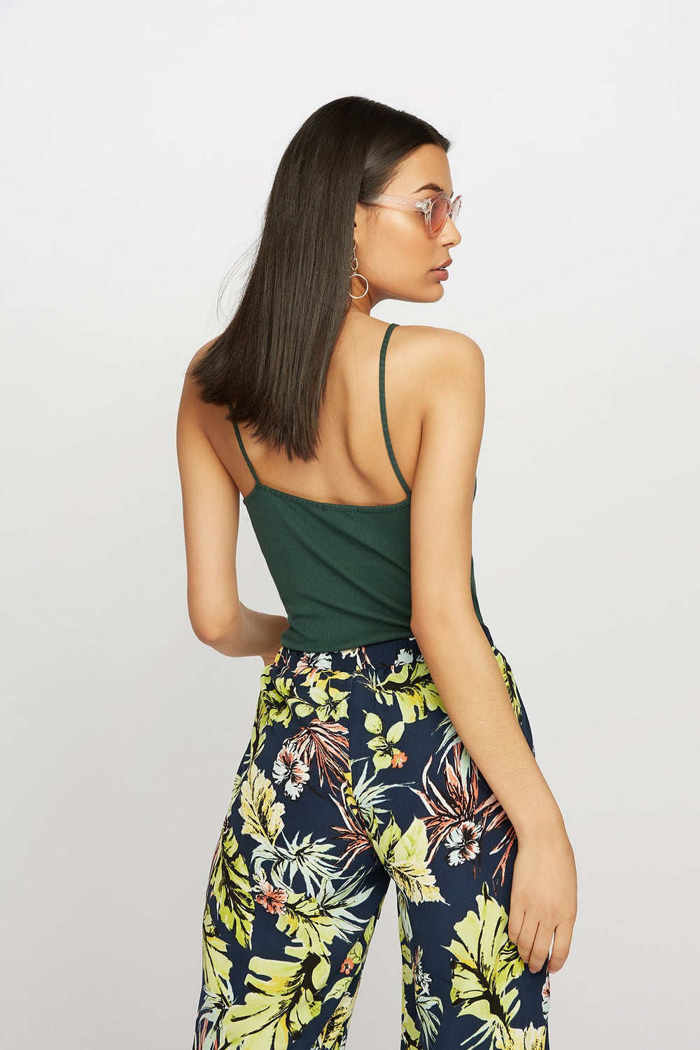 Women Caged Ribbed Camisole Hunter Green
