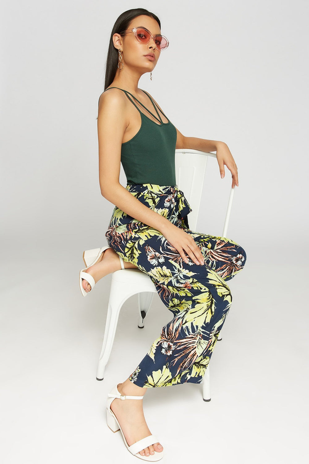 Women Caged Ribbed Camisole Hunter Green