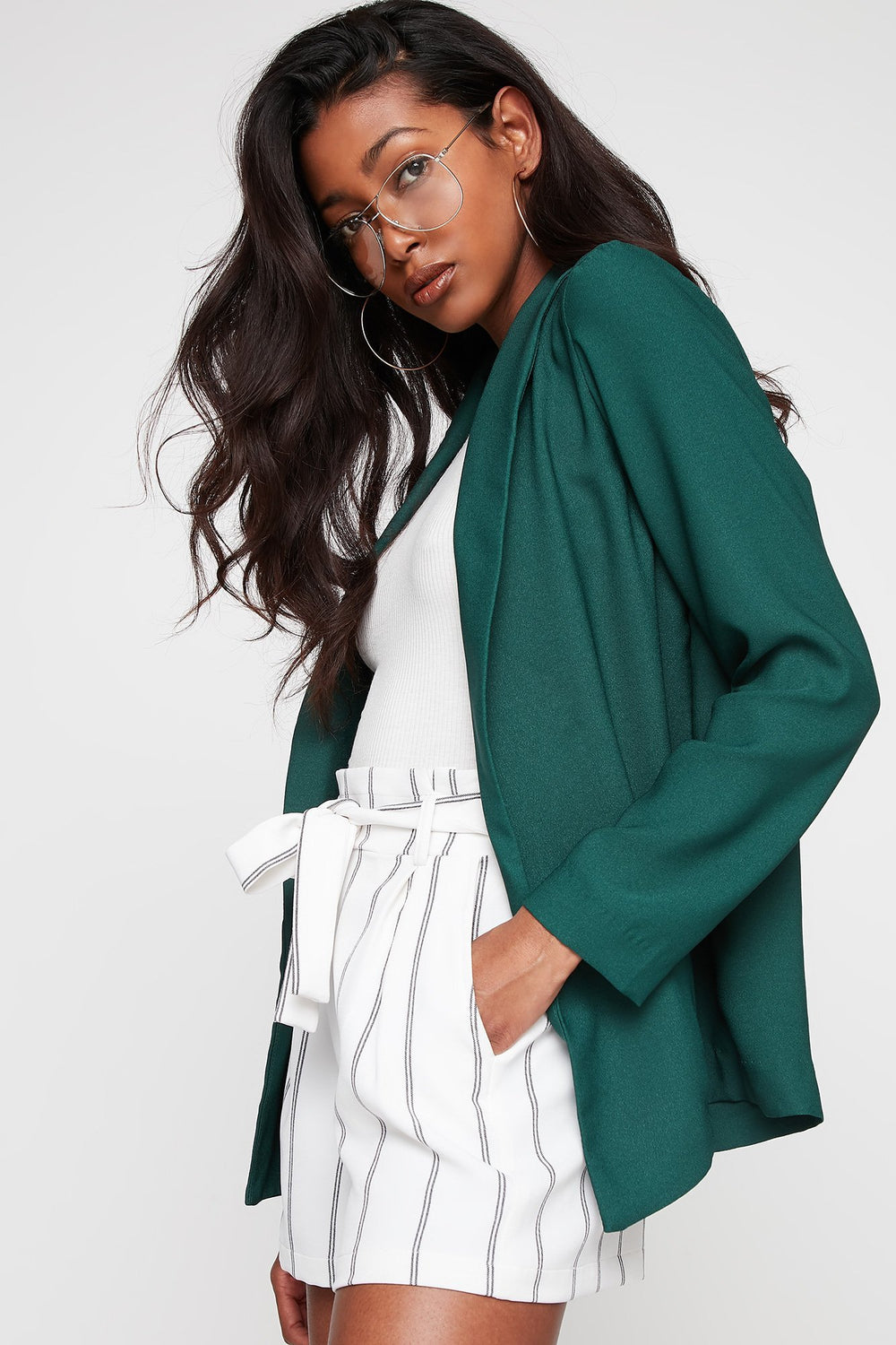 Women Crepe Open-Front Blazer Hunter Green