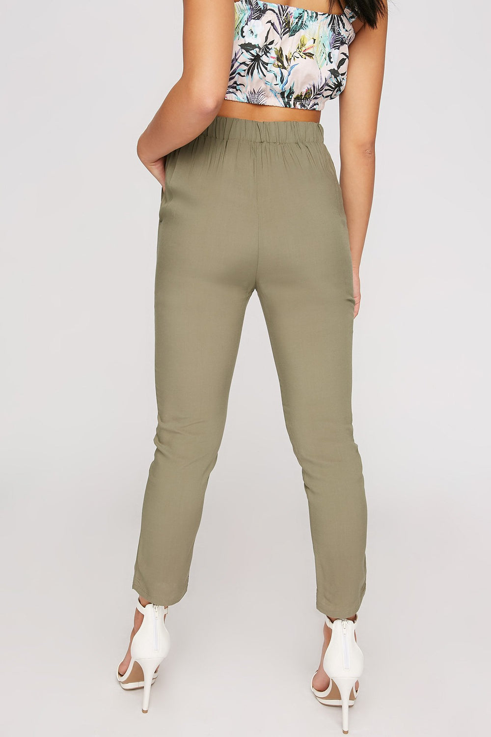 Women High-Rise Belted Self-Tie Pant Hunter Green