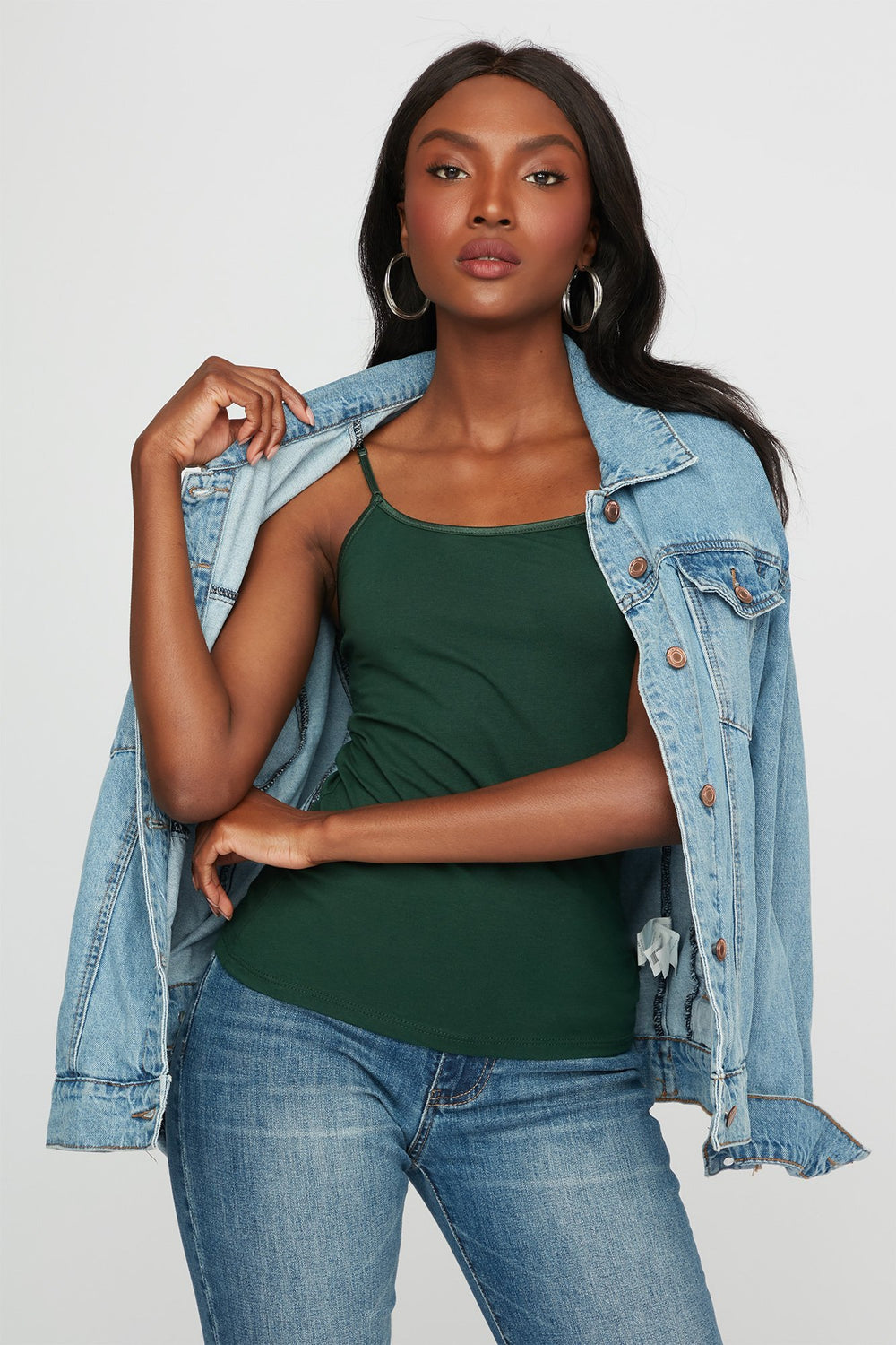 Women Scoop Neck Coloured Basic Camisole Hunter Green