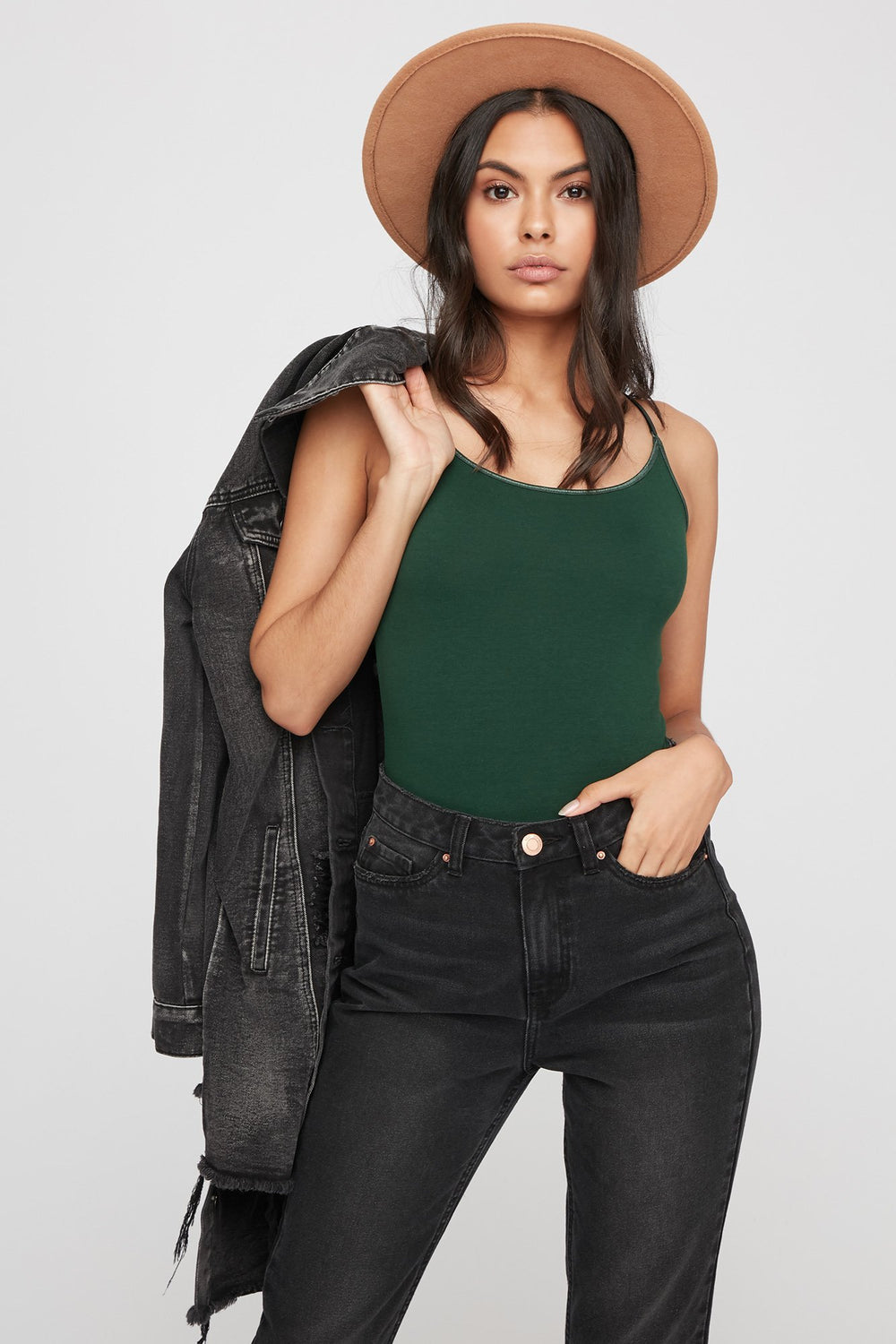 Women Scoop Neck Longline Basic Camisole Hunter Green