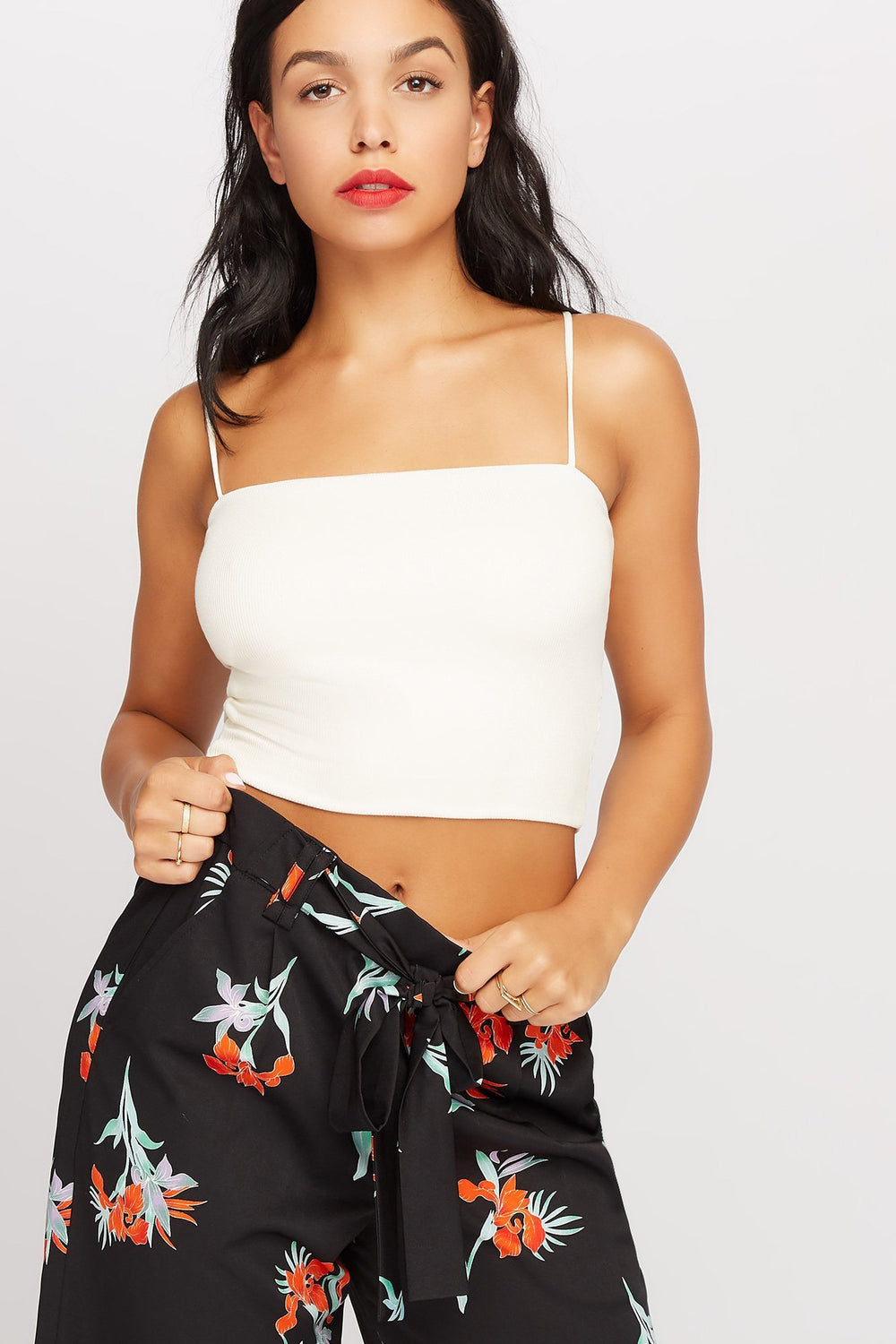 Women Camisole courte côtelée Ivoire