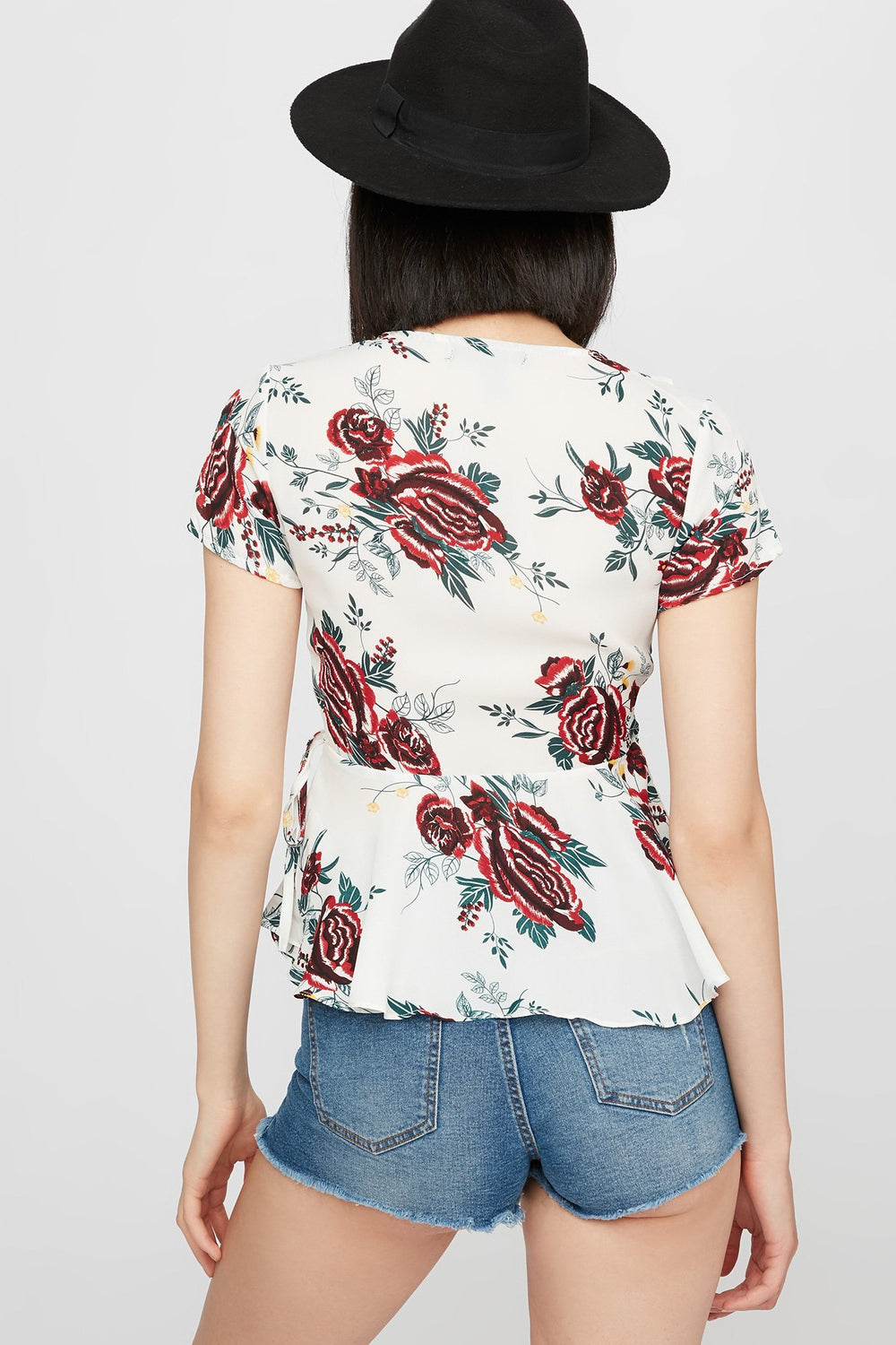 Women Blouse cache-cur volantée fleurie Ivoire