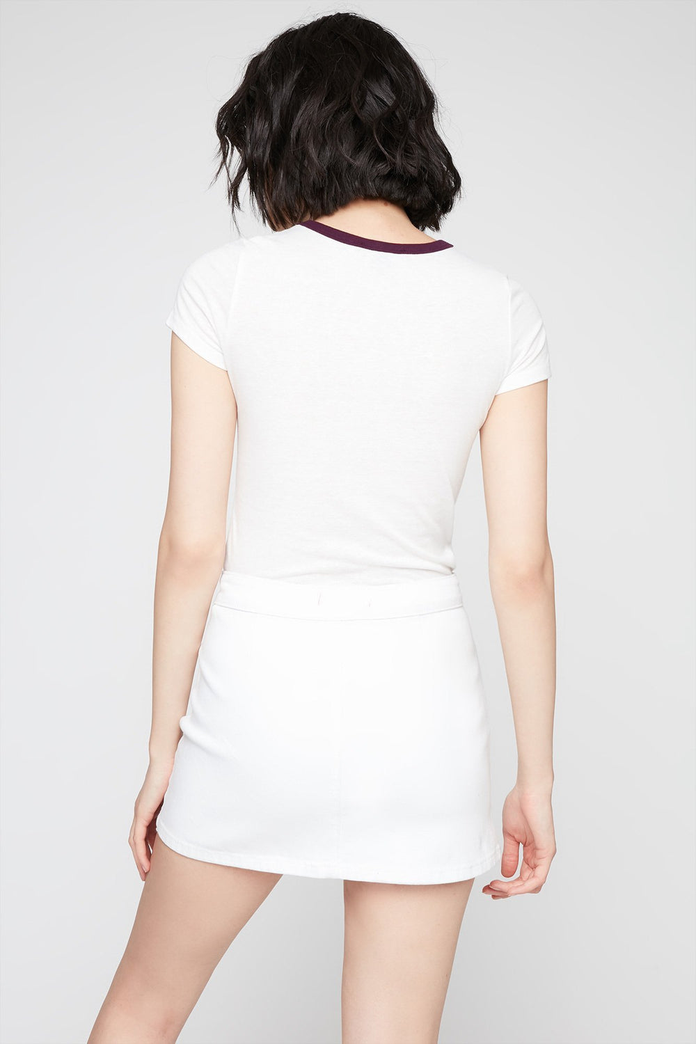 Women T-shirt à liséré contrastant teint par espacements Ivoire