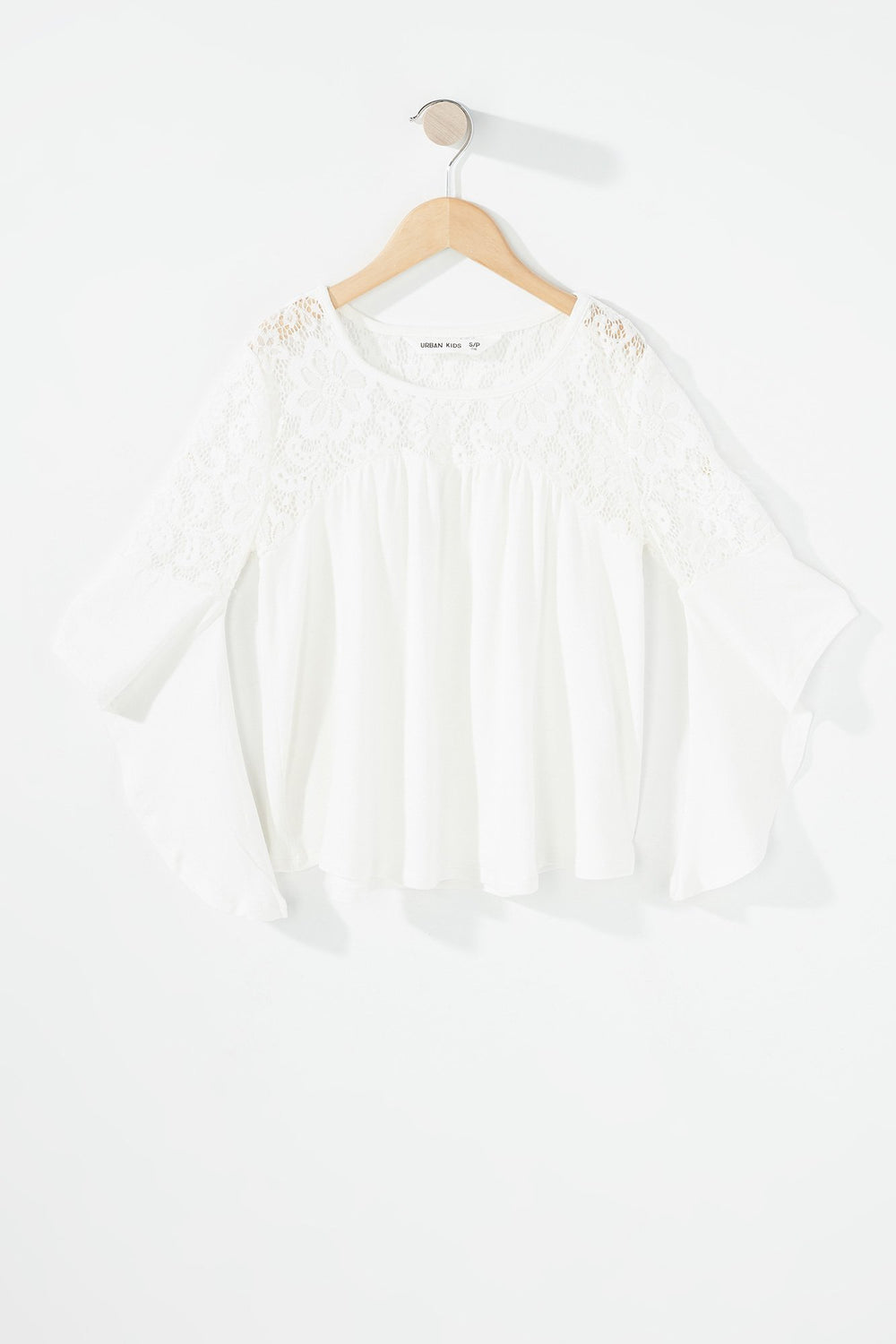 Kids Blouse volantée en dentelle avec manches évasées fendues pour fille Ivoire