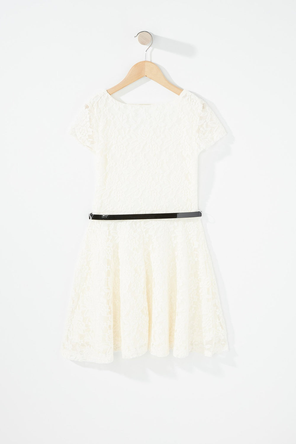 Kids Robe à jupe virevoltante en dentelle avec ceinture pour fille Ivoire