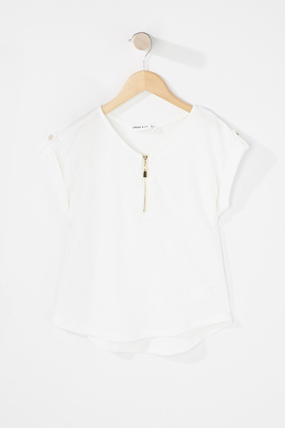 Kids T-shirt à revers roulés et demi-fermeture à glissière pour fille Ivoire