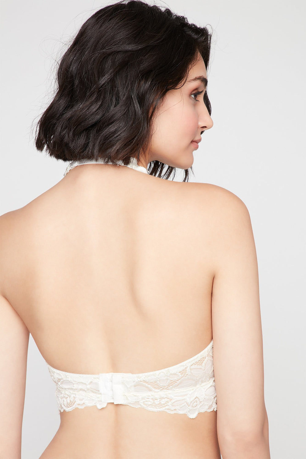 Women Open-Back Plunging V-Neck Lace Bralette Ivory