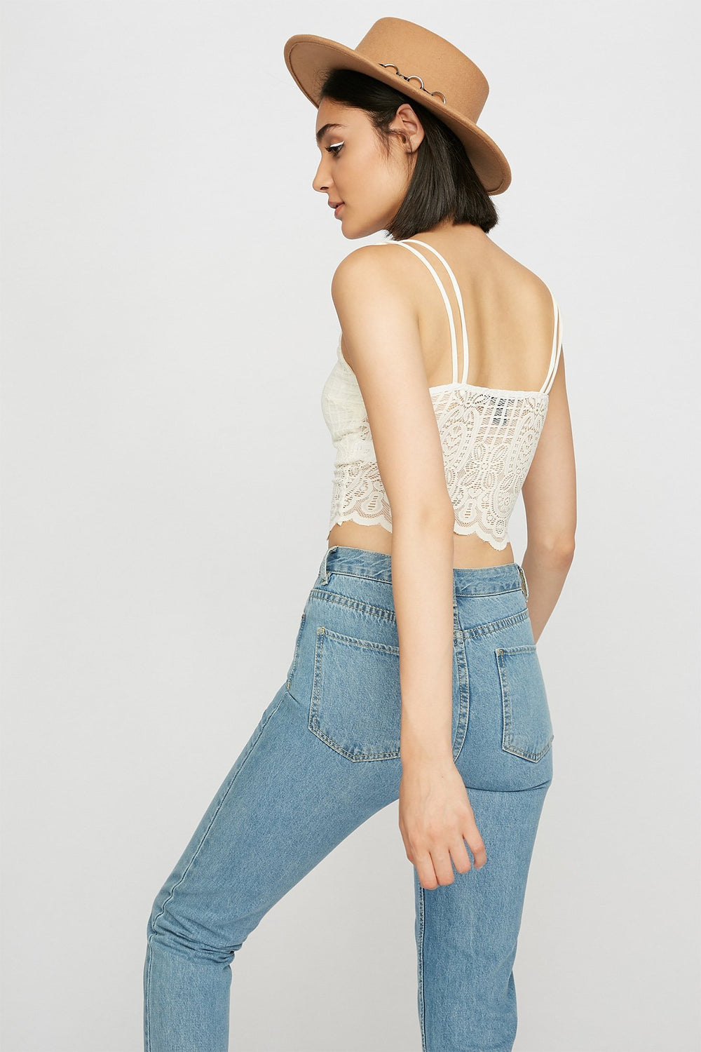 Women V-Neck Ribbed Lace Camisole Ivory