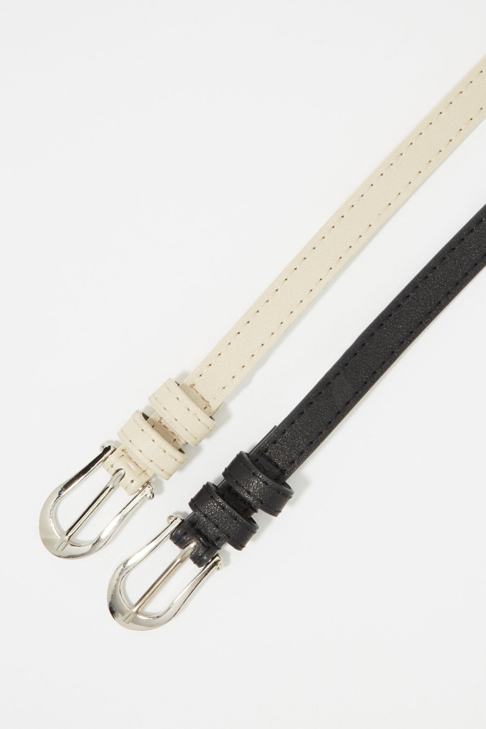 Women Assorted Faux-Leather Thin Belt Set (2 PC) Ivory