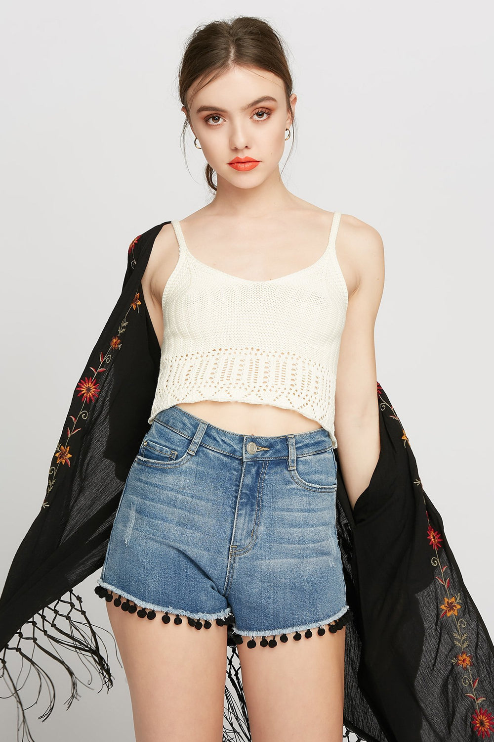 Women Crochet Knit Camisole Ivory