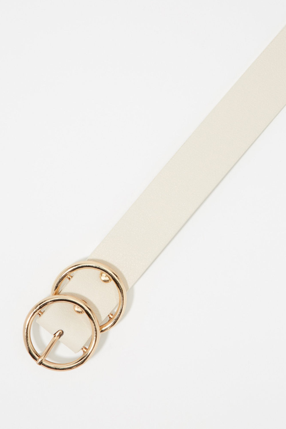 Women Faux-Leather Dual Circle Buckle Jean Belt Ivory