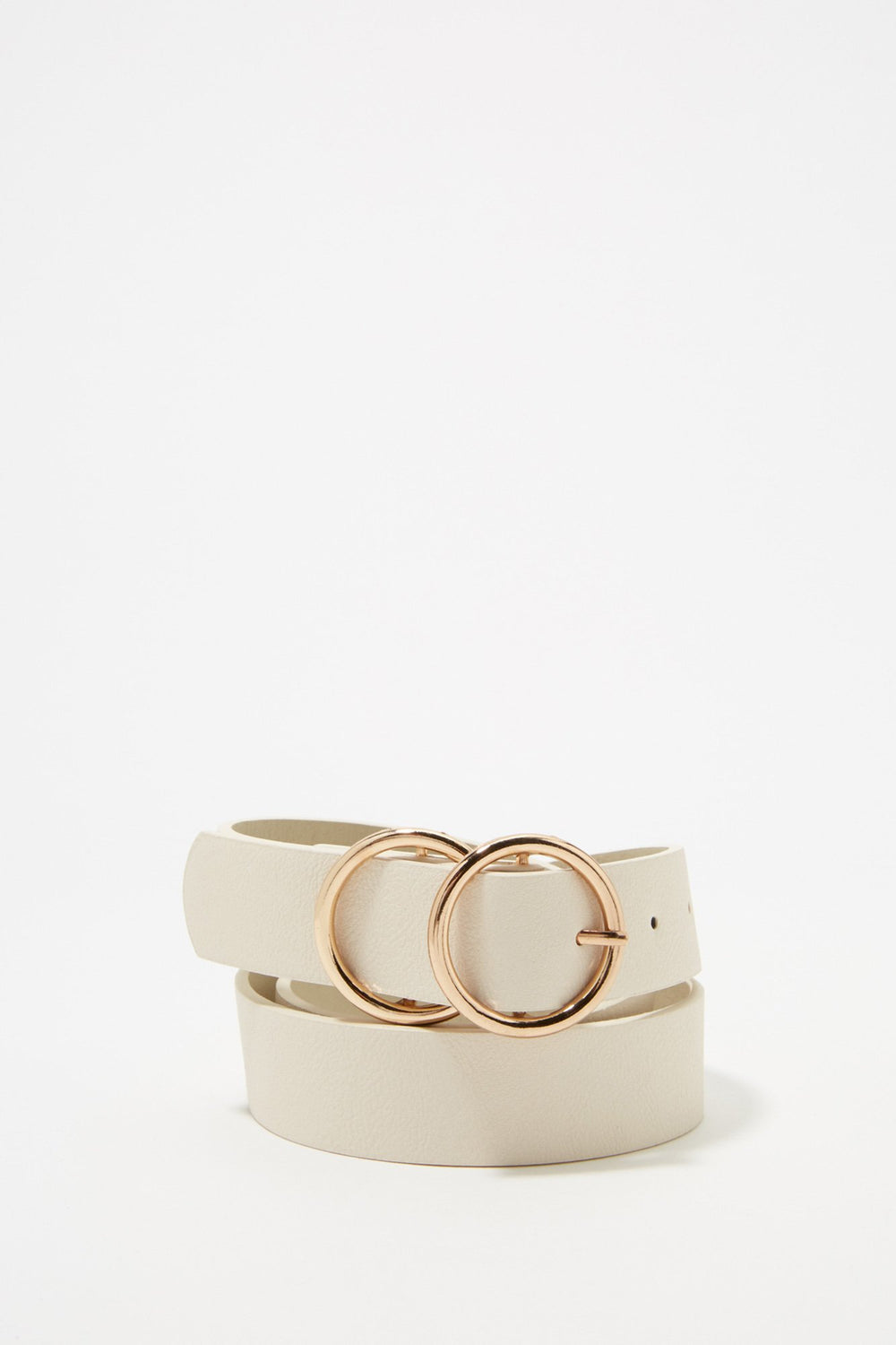 Women Faux-Leather Dual Circle Buckle Jean Belt Ivory