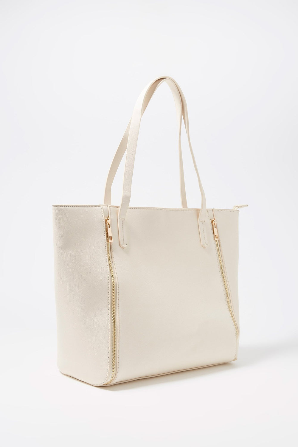 Women Faux-Leather Zipper Tote Bag Ivory