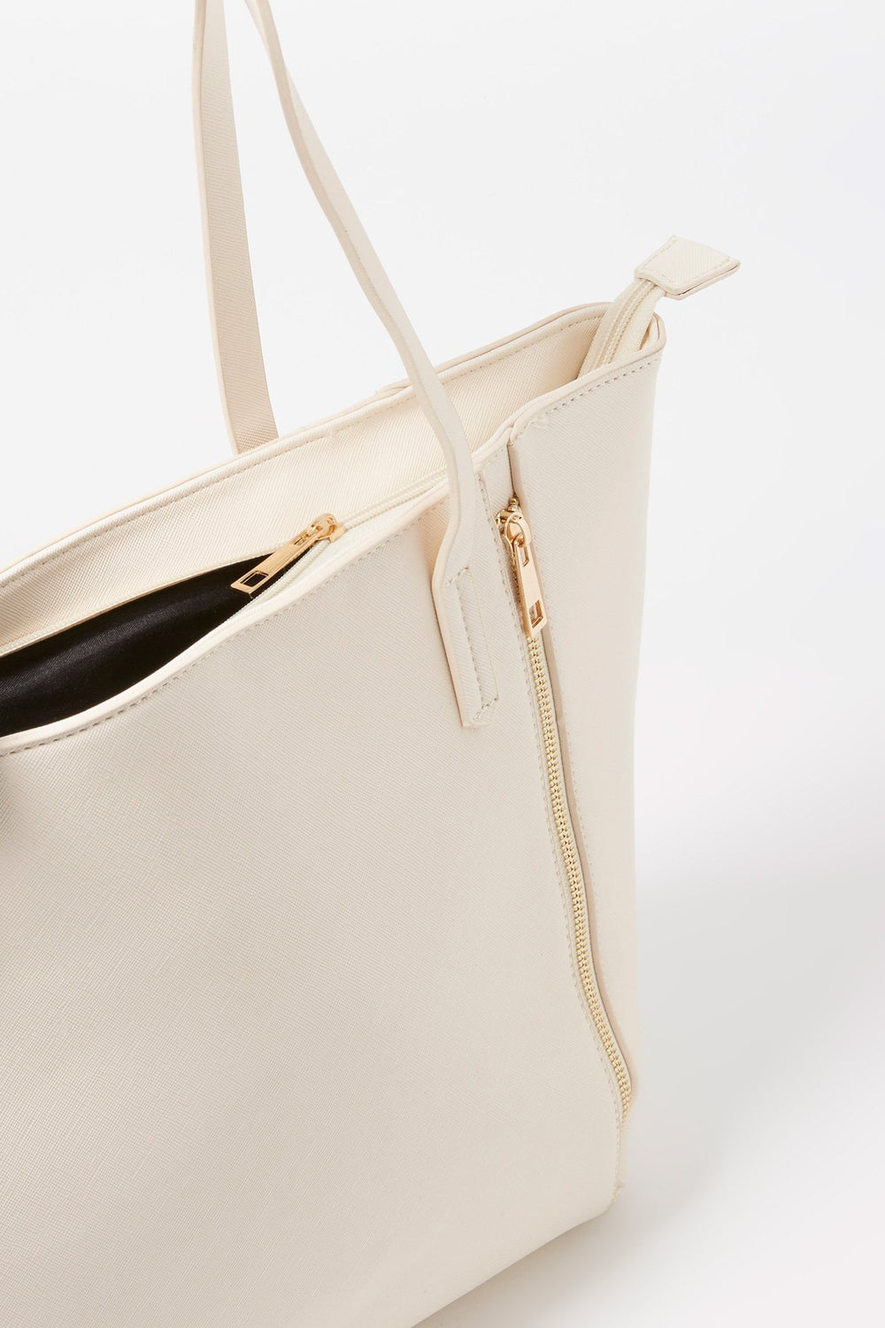 Women Faux-Leather Zipper Tote Bag Ivory