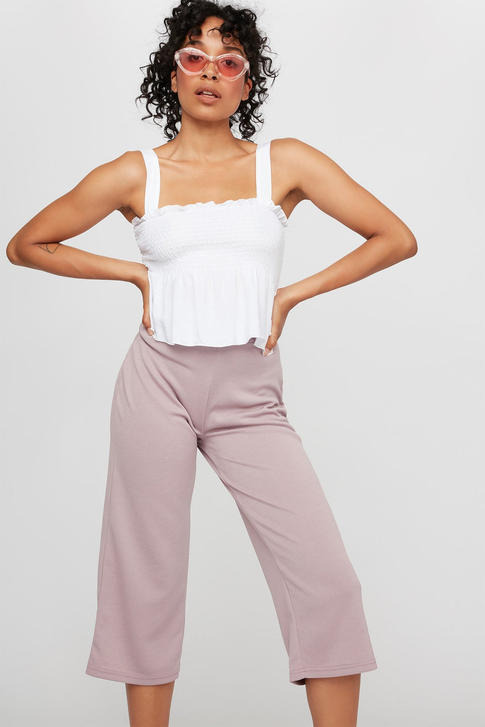 Women Smocked Ruffle Camisole Ivory