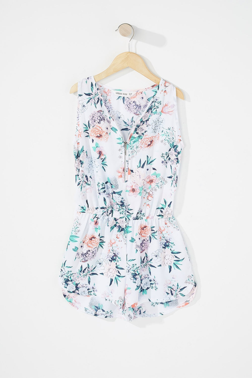 Kids Girls Floral Half-Zip Romper Ivory