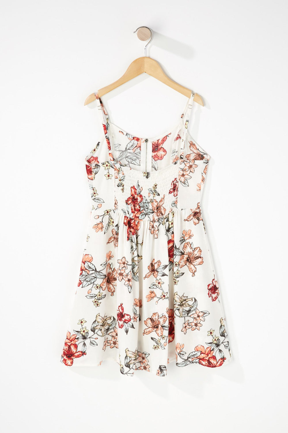 Kids Girls Half-Zip Floral Dress Ivory