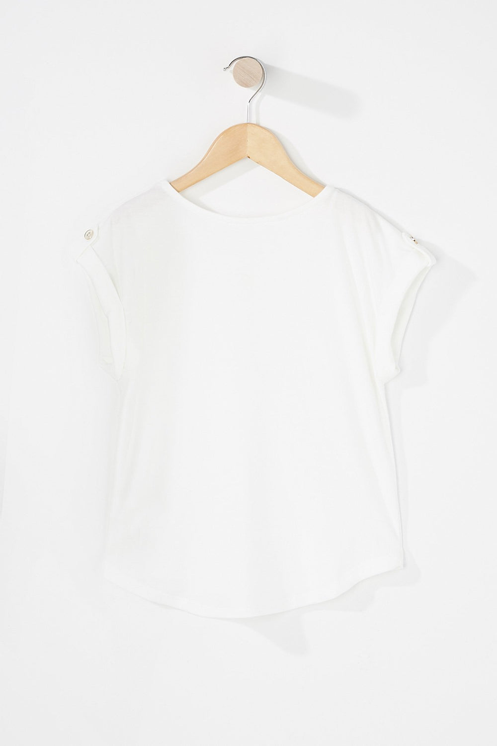 Kids Girls Half-Zip Roll-Tab T-Shirt Ivory