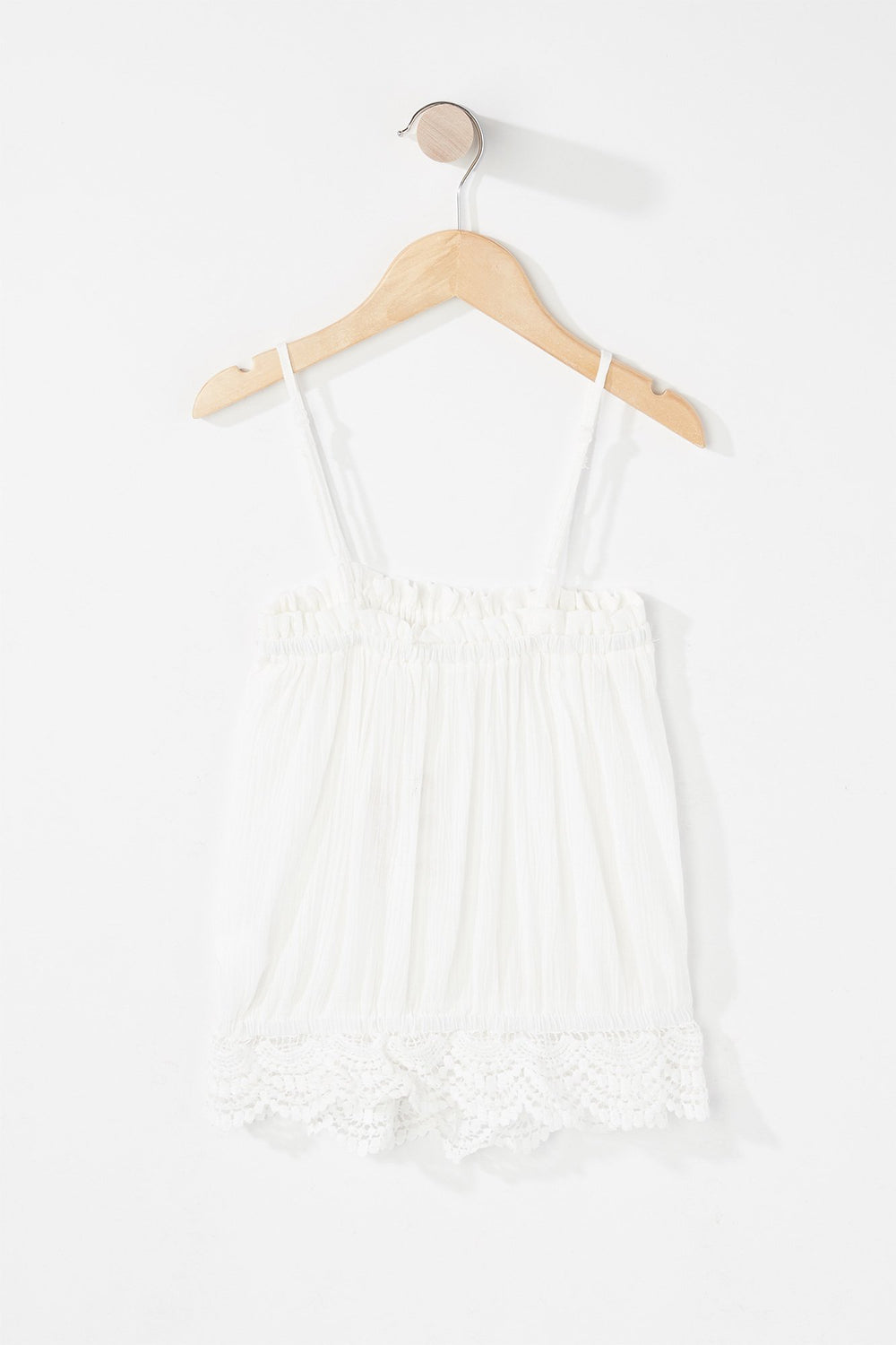 Kids Girls Ruffle Crochet Hem Lightweight Camisole Ivory