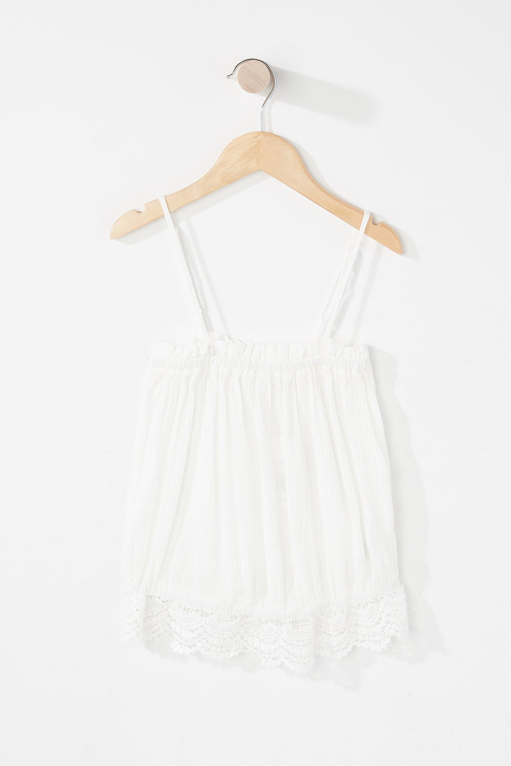 Kids Girls Ruffle Crochet Hem Lightweight Camisole Ivory