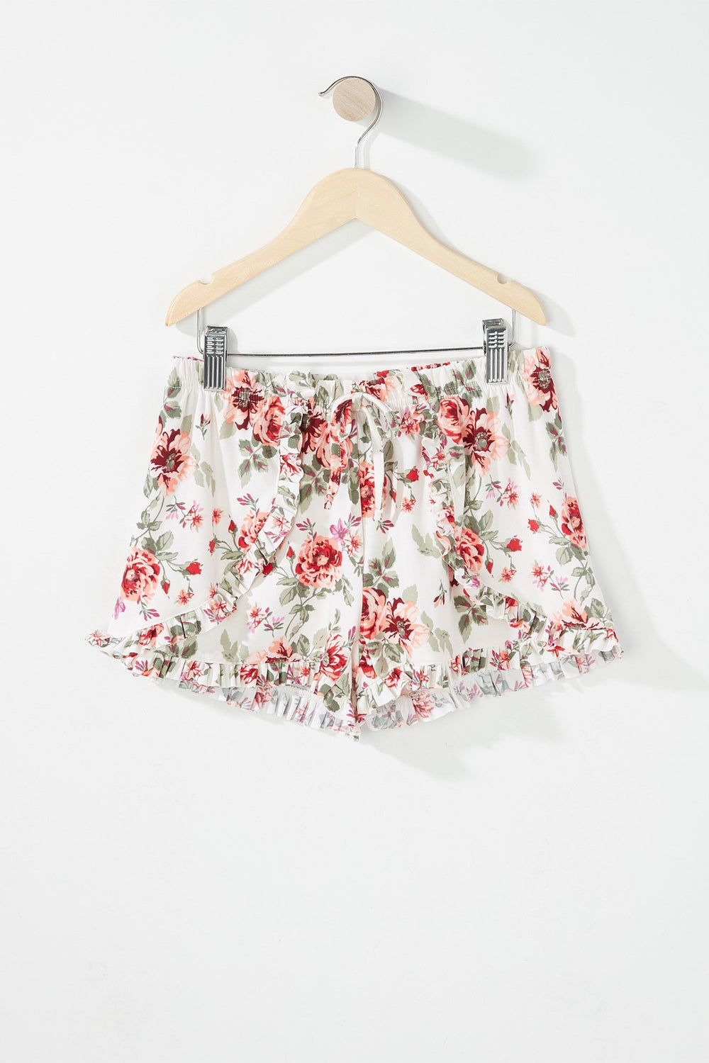 Kids Girls Ruffle Floral Drawstring Tulip Short Ivory