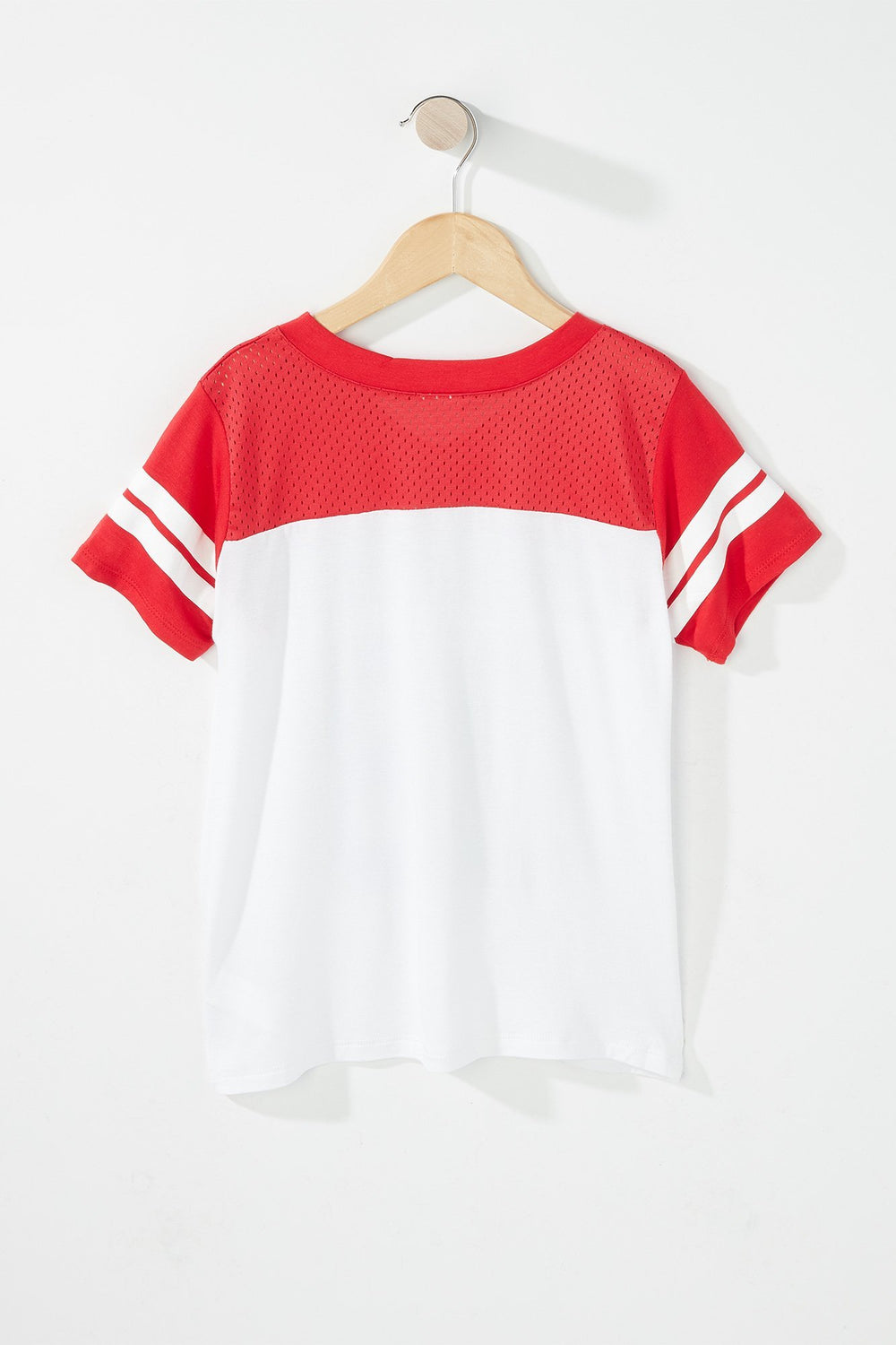 Kids Girls World Cup V-Neck Mesh Varsity Striped T-Shirt Ivory