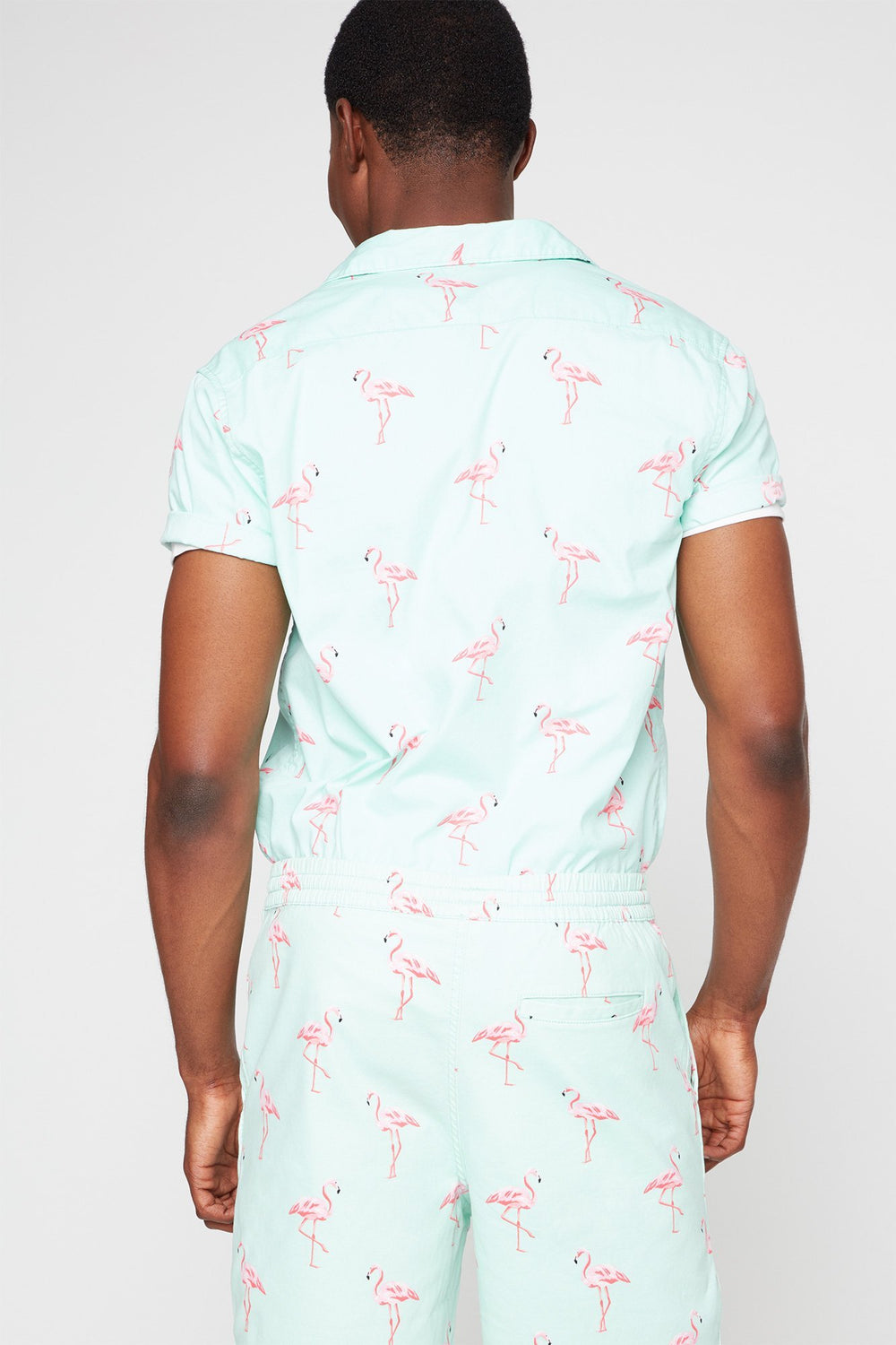 Men Printed Short Sleeve Button-Up Shirt Jade