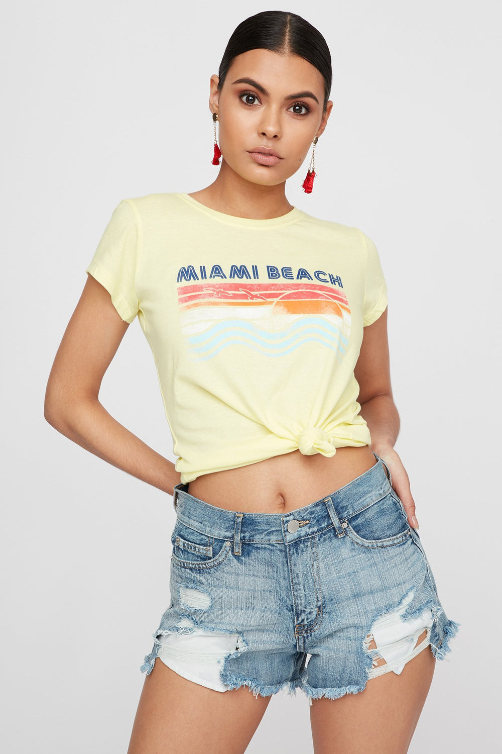 Women T-shirt à imprimé Miami Beach Jaune pâle
