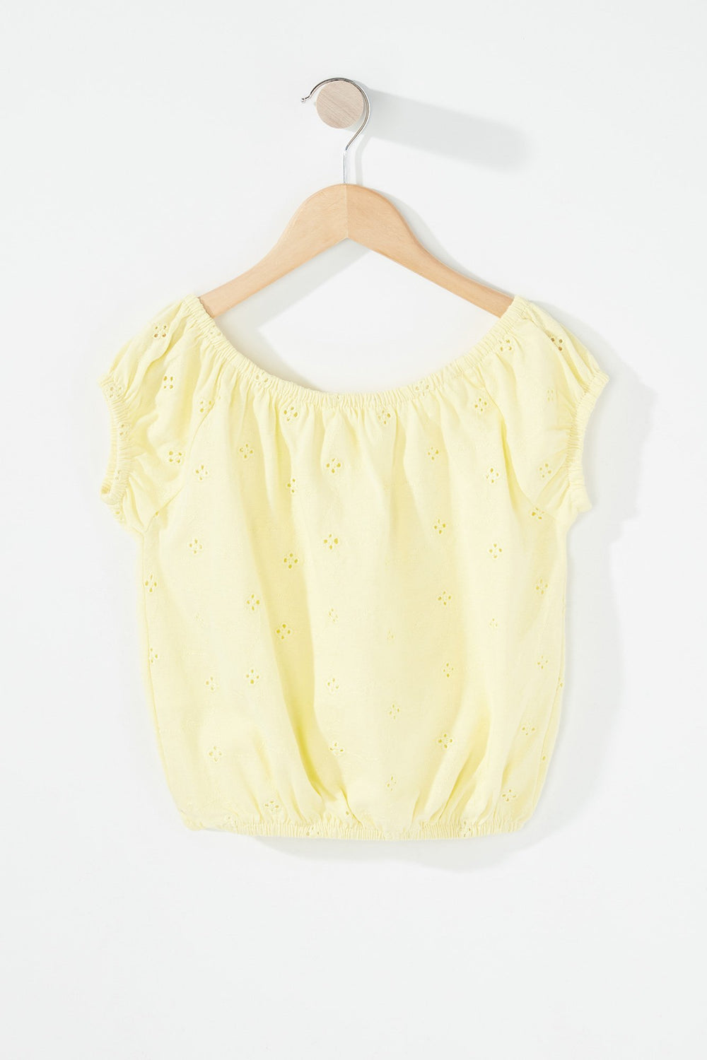 Kids Blouse courte perforée à épaules dénudées pour fille Jaune pâle