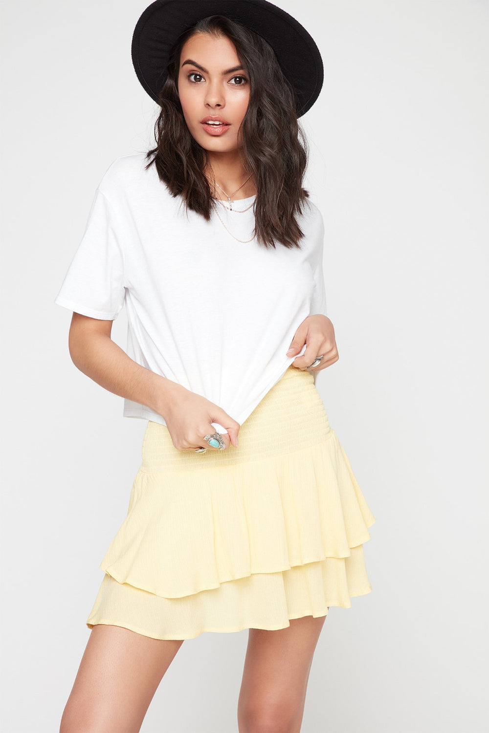 Women Chemisier et robe volantés smockés Jaune