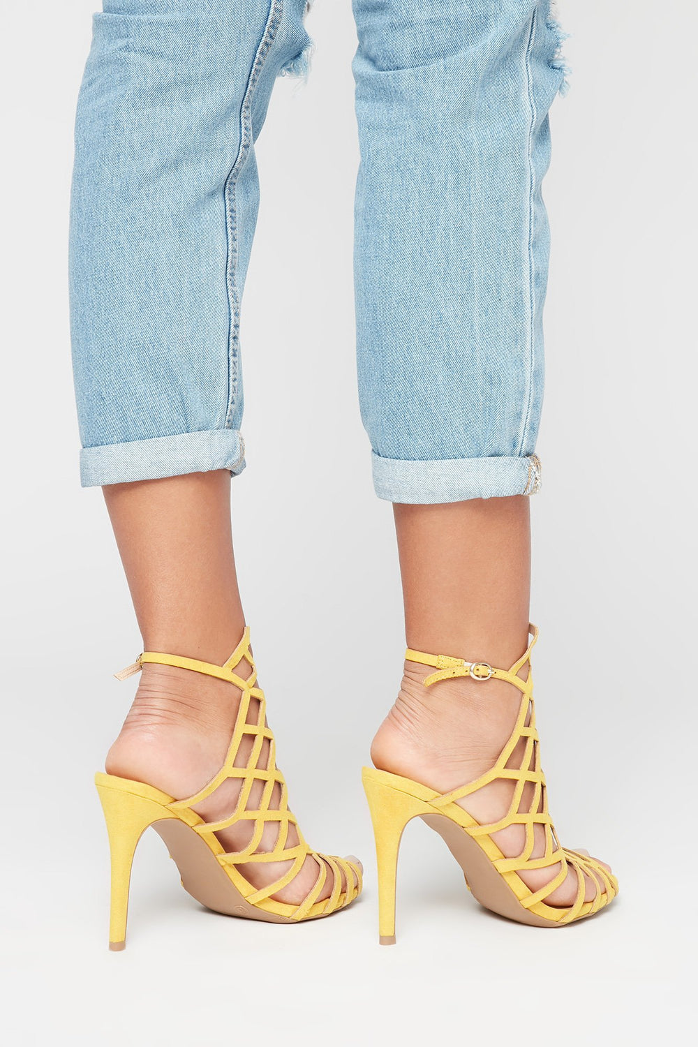 Women Escarpins à talons hauts avec motifs de cage géométriques en similisuède Jaune