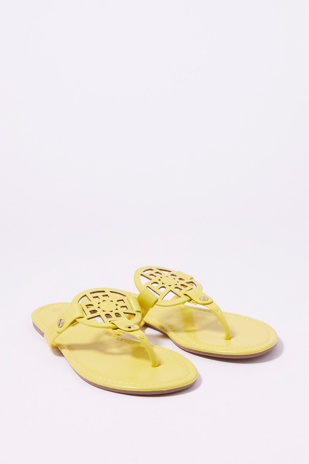 Women Sandales à enfiler avec brides en T Jaune