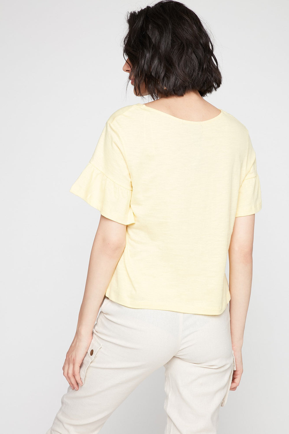 Women T-shirt à manches évasées volantées Jaune