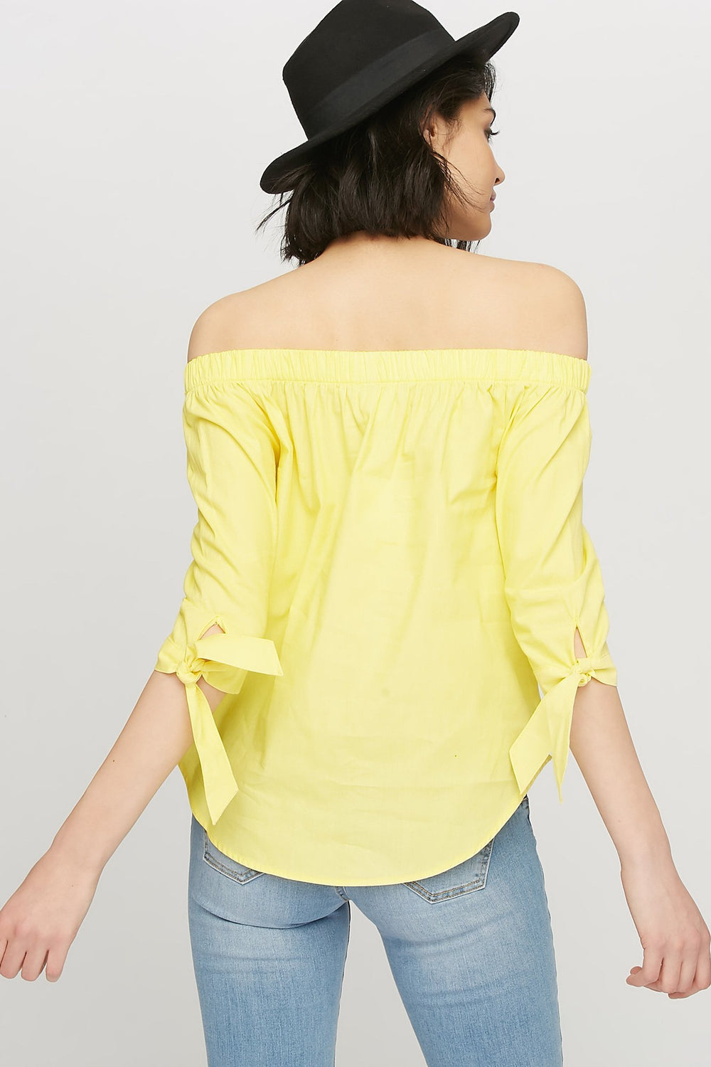 women Blouse à manches avec attaches et épaules dénudées Jaune