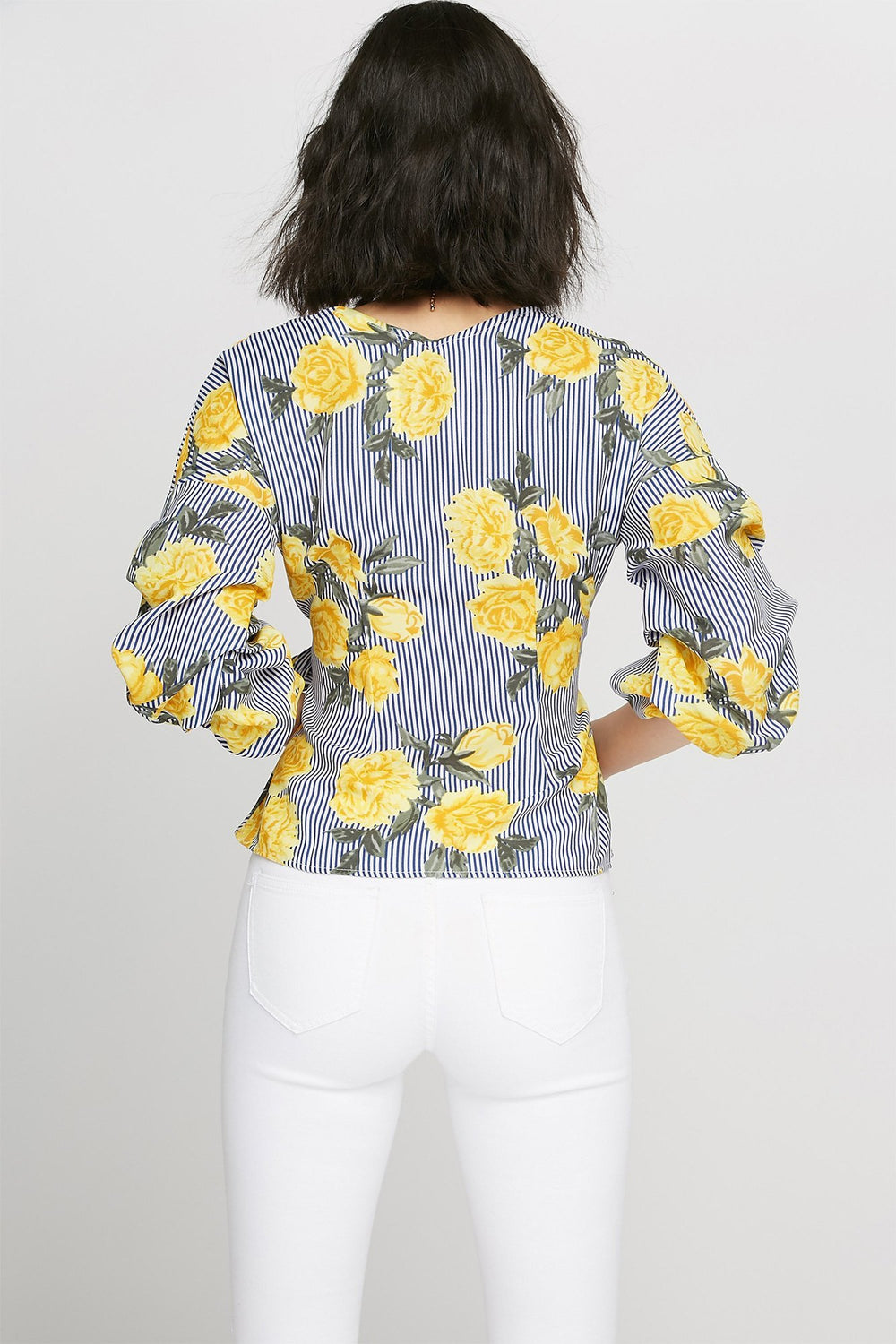 Women Blouse cache-cur volantée à encolure en V avec attache Jaune